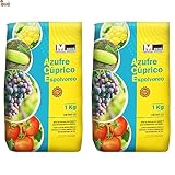 BricoLoco.com Azufre cúprico en polvo espolvoreo. ¡¡¡2 KGS (2x1 kg.)!!! Antioídio, mildiu. Abono, fertilizante, fungicida acaricida contra hongos en plantas, vid, olivo, cítricos, huerto, rosales (2)