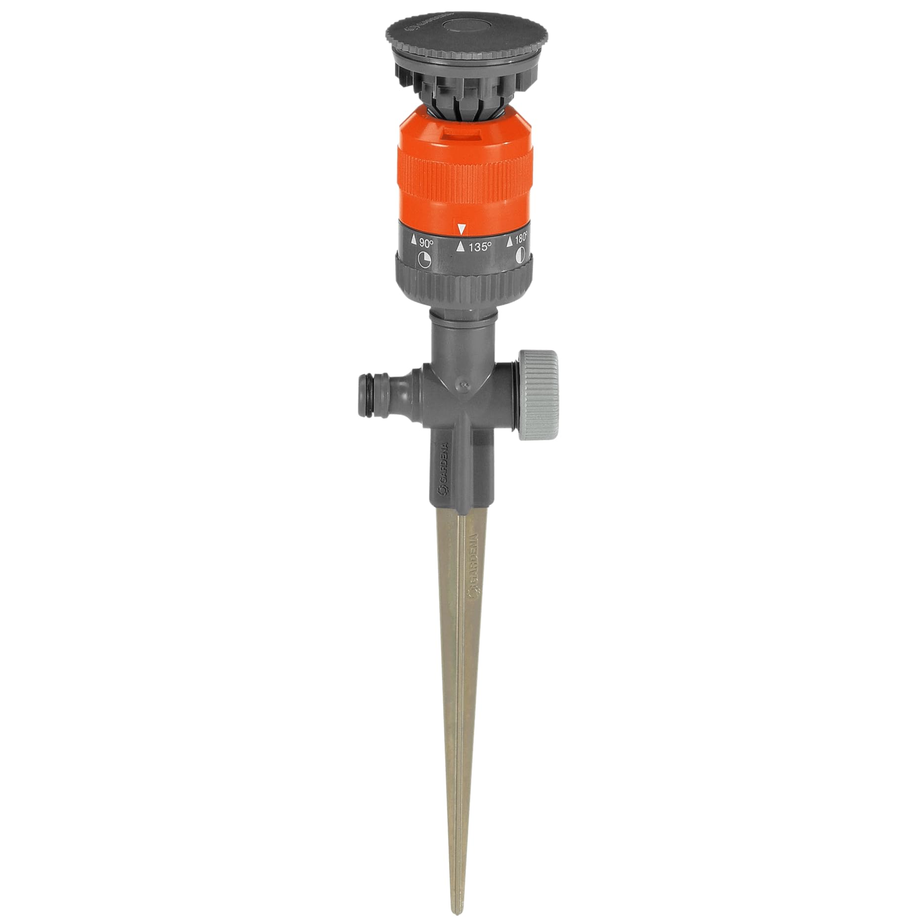 Gardena Comfort-Kreisregner Vario: Sprühregner für gleichmäßige Beregnung, für Flächen bis 225m², Wurfweite 8,5 m, 7-stufige Sektoreneinstellung von 90° - 360 °, Stabiler Metall-Spike (1949-20)