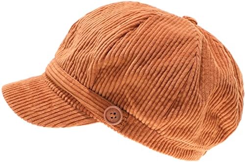 MIRMARU Women's Classic Visor Baker boy Cap Newsboy Cabbie Winter Cozy Hat with Comfort Elastic Back (Corduroy Brown)