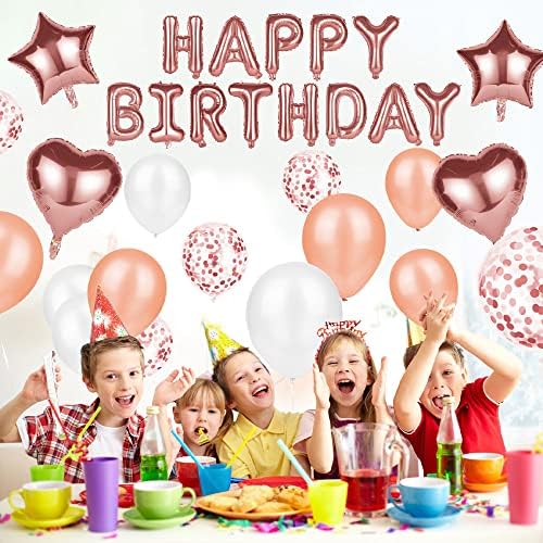 Vicloon Happy Birthday Balloons, 49Pcs Birthday Party Decorations Kits with Happy Birthday Balloons Self Inflating Include Latex Confetti Balloons Balloon Ribbon for Parties Wedding Rose Gold
