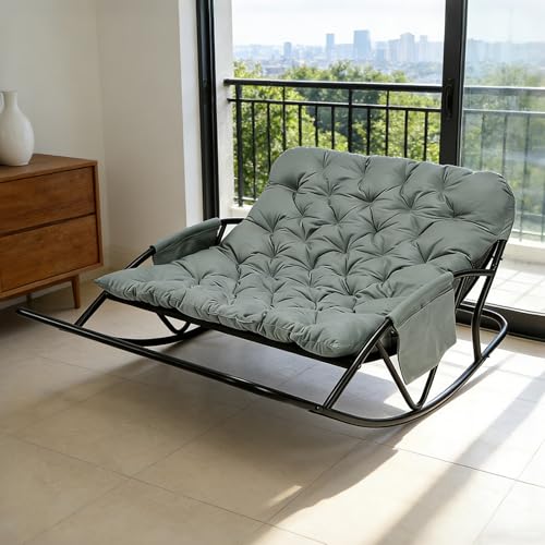 HomeMiYN Fauteuil à Bascule Extérieur avec Coussin pour Deux, Support de Pied, Rocking Chair Papasan pour Chambre, Salon, Terrasse, Jardin, Balcon, capacité...