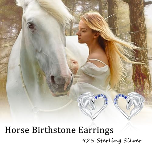 925 Sterling Silver Horse Birthstone Stud Earrings Hypoallergenic Heart Horse Ear Studs for Women Animal Earrings Birthday Jewelry Gifts for Daughter4