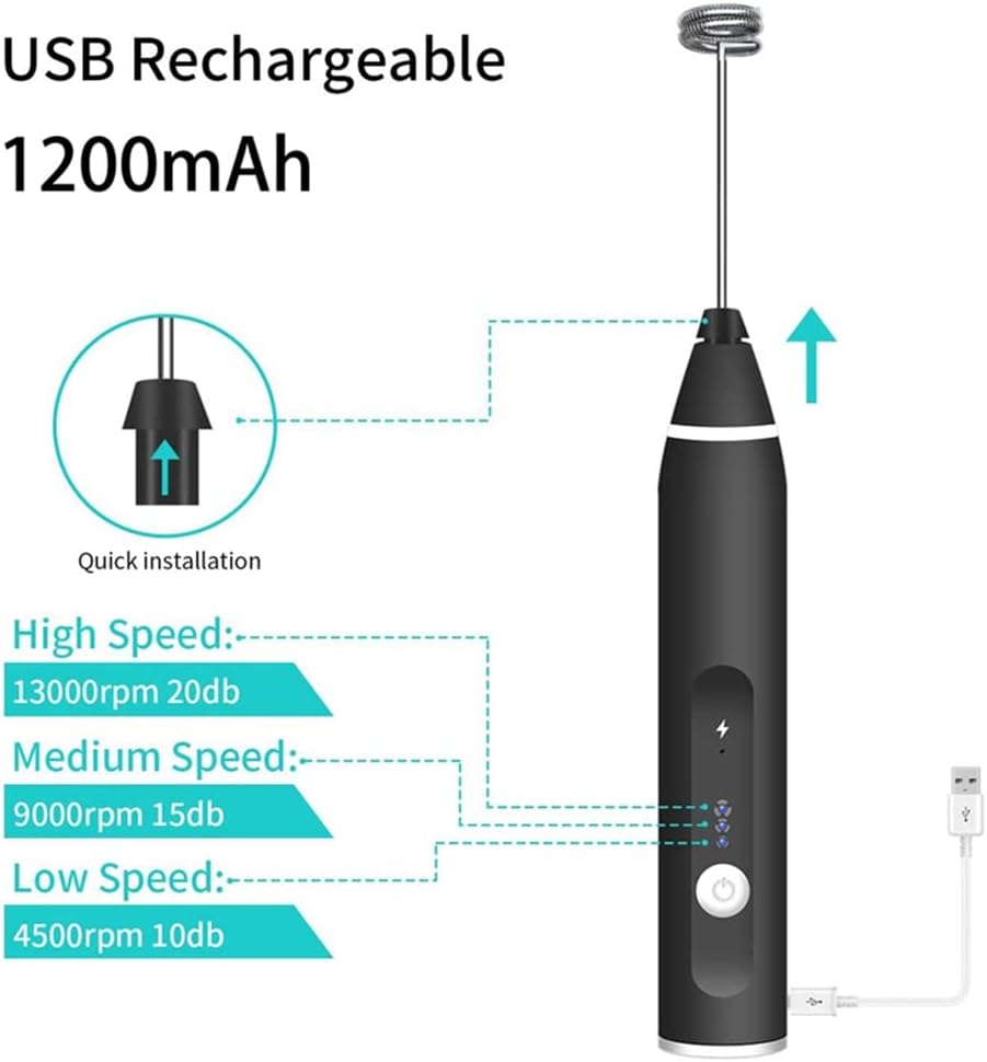 Electric Mixer 3-Speed Milk Frother Hand Blender/Stirrer Chargeable Eggbeater Mini Foamer (Color : A Size : As the picture shows)