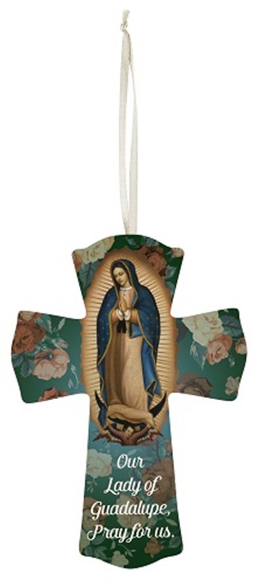 Our Lady of Guadalupe Pray for Us Wood Hanging Wall Cross, 6 Inch