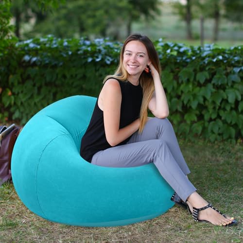 Image of Realspring Inflatable Bean Bag Chairs Outdoor Blow up Camping Chairs Inflatable Lazy Sofa Folding Portable Bean Bag Loungers Couch for Movie Night(Pink,Lake Blue,2 Pcs)