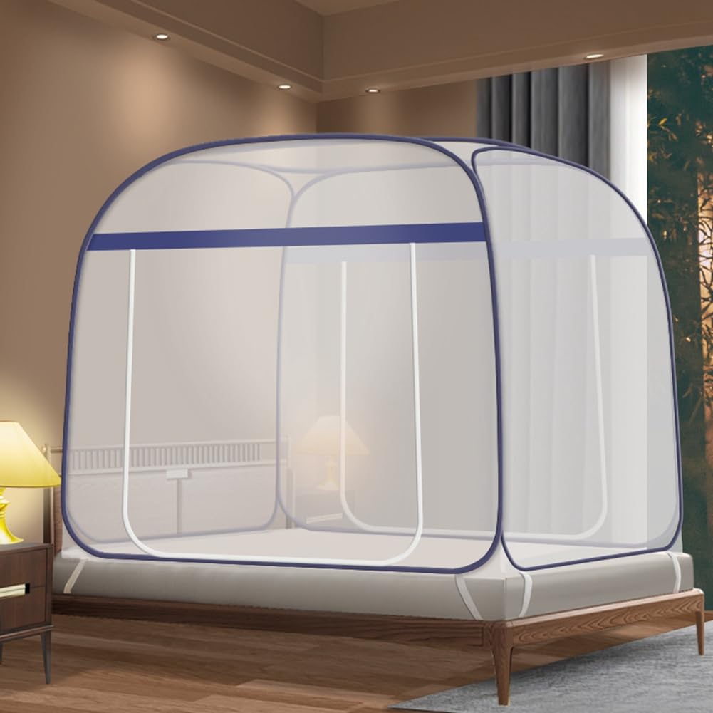 Pop Up Mosquito Net for Double Bed, Integrated Bottom | Foldable, Portable Mosquito Tent for Home, Camping & Travel | Easy Quick Setup, Secure with 2-Way Zippers, No Tools