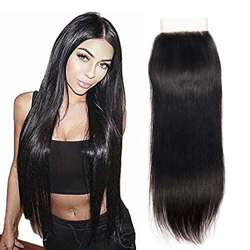 Ladiary cheveux naturel bresilienne closure lisse cheveux humain 10A Top Qualität cheveux raides brésiliens tissage closure frontale bresilienne cheveux vierges humain cheveux noir 16 pouce