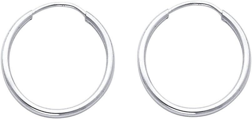 14k White Gold 1.5mm Thickness Endless Hoop Earrings - 8 Different Size Available