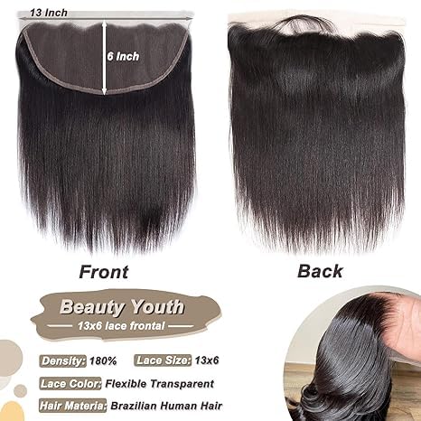 13x6 Transparent Lace Frontal 16 Inch 12A Brazilian Straight Frontal Closure Human Hair 100% Unprocessed Virgin Ear to Ear Pre Plucked with Baby Hair 150% Density Natural Black - Image 2