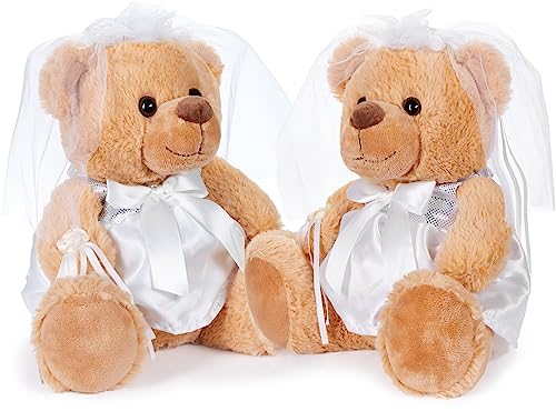BRUBAKER Oso de Peluche de Pareja de Novias - Set de Oso en Vestidos de Boda Blancos - Regalo para Bodas y Compromisos - Regalo de Boda para Mujeres - Peluches de Pareja Femenina - 25 cm