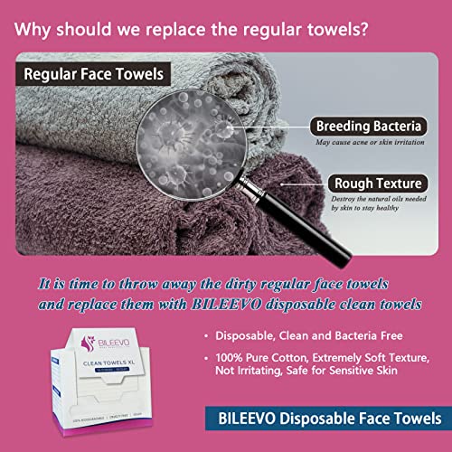 Bileevo Disposable Face Towels Xl, 10" X 12", 100% Cotton, Clean Towels For Washing Face, Face Wash Cloth, Dry Face Wipes, Makeup Removing, Facial Cleansing, Nursing, Travel (50 Count, Pack Of 1) #TOP4