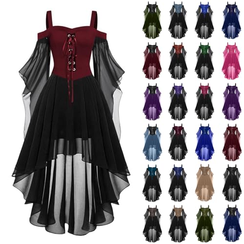 YAOJIWANG Mittelalterliches Kleid für Damen, Retro Glockenärmel Einfarbig Prinzessinnenkleid Gothic Cosplay Kostüm Renaissance Vintage Hexenkleid Gürtelkleid Karneval Halloween Oktoberfest Kleider YAOJIWANG Mittelalterliches Kleid für Damen, Retro Glockenärmel Einfarbig Prinzessinnenkleid Gothic Cosplay Kostüm Renaissance Vintage Hexenkleid Gürtelkleid Karneval Halloween Oktoberfest Kleider