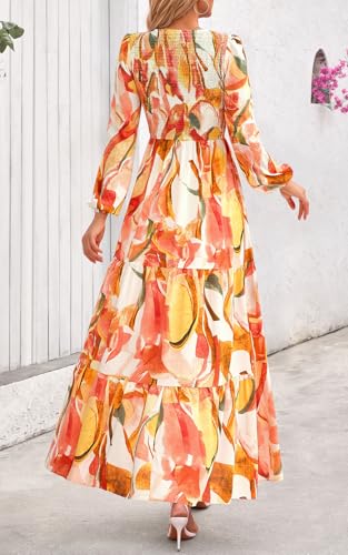 Image of PRETTYGARDEN Women's Fall Dresses 2026 Long Sleeve Flowy Casual Floral Maxi Dress Crew Neck Smocked Tiered Long Dress