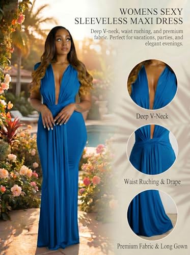 Image of Ekaliy Elegant Bodycon Dresses for Women Deep V Neck Maxi Dress Mermaid Long Dress