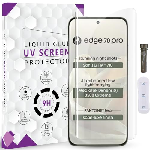 Image of Advanced HD+ UV Tempered Glass Screen Protector For Motorola Edge 70 Pro 5G (6.8 Inch, Pack of 1) Full Adhesive UV Curved Screen Guard, Case Friendly with installation kit & Guide