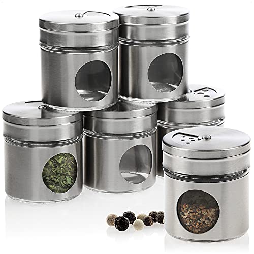 COM-FOUR® 6x Juego para especias de piezas hecho de acero inoxidable - tarro de hierbas - tarro de especias (06 piezas)