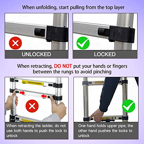 2.6M Telescopic Straight Ladder Sturdy Aluminum Telescoping Ladder 8.5ft Extension Ladder 330lb Max Load for Household Outdoor Work 5 2.6M Telescopic Straight Ladder Sturdy Aluminum Telescoping Ladder 8.5ft Extension Ladder 330lb Max Load for Household Outdoor Work - Image 5