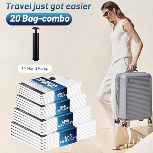 Image of UPGOGO Travel Vacuum Bags for Luggage with Hand Pump,Vacuum Seal Bags for Clothing,Packing Cubes Compression,Cruise Ship and Travel Essentials(Combo 20 Pack)