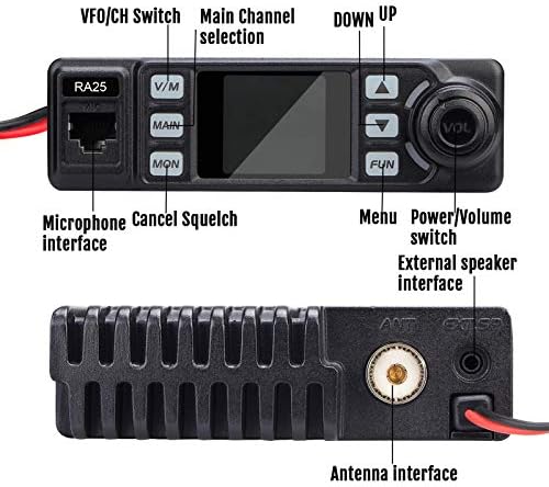Retevis RA25 Mobile Transceiver, Dual Band Dual Monitor, 5W/20W, 500 Channels, FM Radio, 5Tone/2Tone/DTMF, 1.44 Inch TFT Display, Mini Mobile Radio (1Pcs, Black)