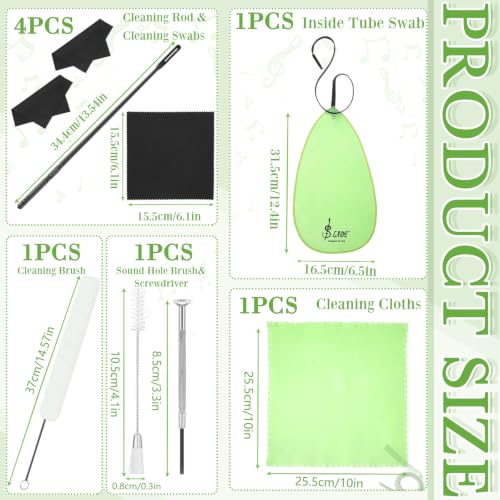 Image of Vesici 40 Pcs Flute Cleaning Kit, Flute Care Accessories Set,Green | Portable Music Accessory Organization with Cleaning Rod, Swab, Brush, Grease, Case, Thumb Rest Cushion for Flute Maintenance