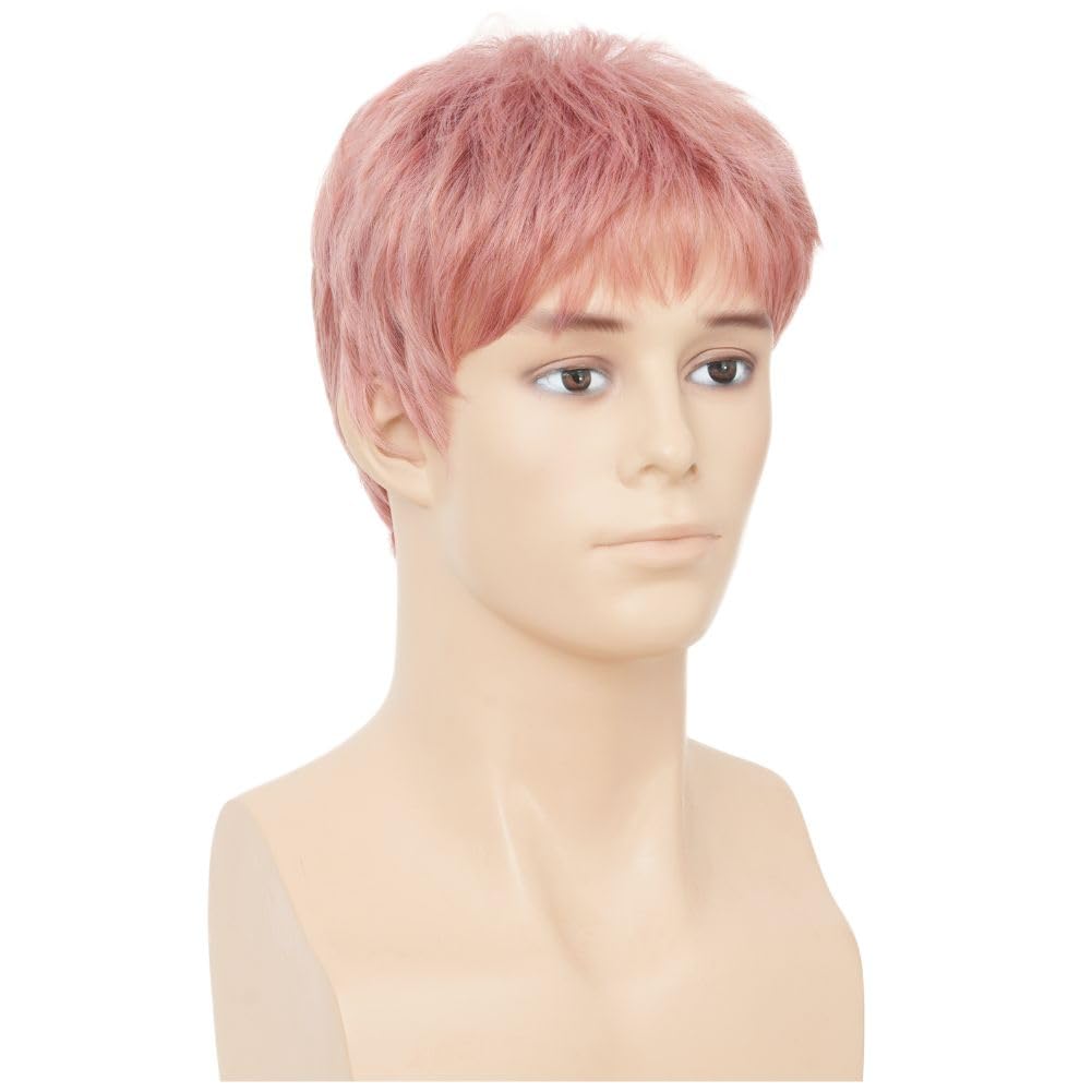 Siudus Pink Short Straight Wigs for Men Shaggy Layered Natural Synthetic Fiber Hair Wig Cosplay Halloween Daily Wig - Image 2