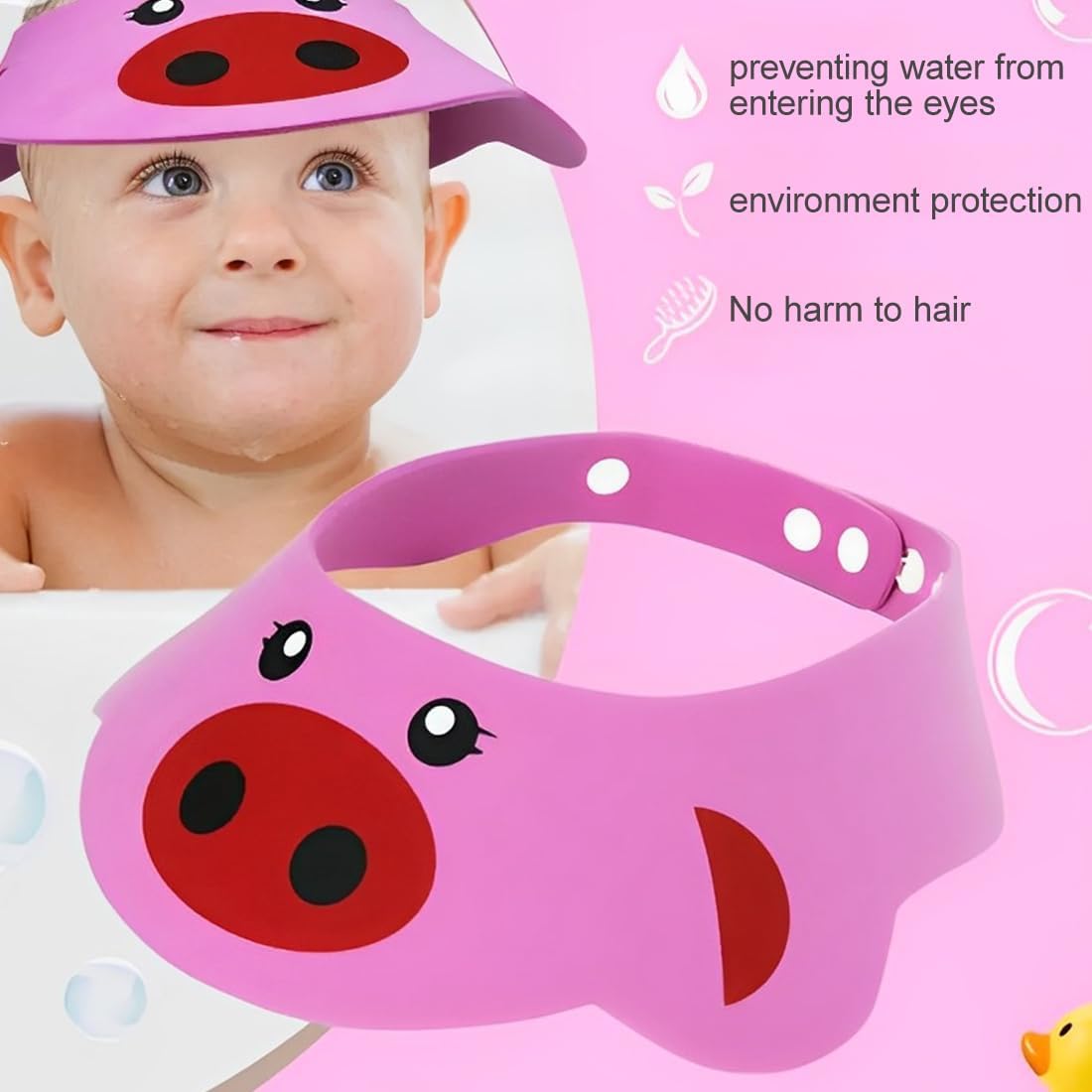 3 Pezzi Cuffia da Doccia per Bambini Regolabile, in Silicone Morbido, Impedisce all'Acqua di Entrare negli Occhi (Rosa Maiale, Giallo Cane, Verde Rana)