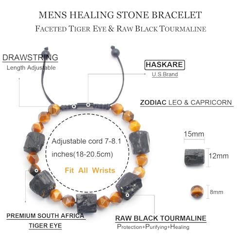 Mens Bracelet Beads Protection Crystals for Men, HASKARE Genuine Black Tourmaline Tiger Eye Stone Bracelets for Ultimate Protection, Drawstring Mens Bracelet Energy Beads Bracelets for Men Gift for Him4
