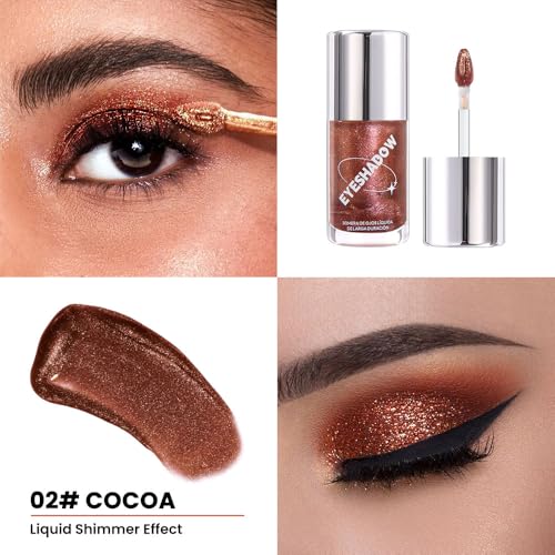 Image of SUAKE Liquid Sparkling Glitter Eye Shadow - Rose Gold Cherry Eyeshadow, Eyeliner, Eyelid Shimmer Highlight Makeup, Highly Pigmented sombra de para ojos,Waterproof Quick-Drying (02Cocoa#)