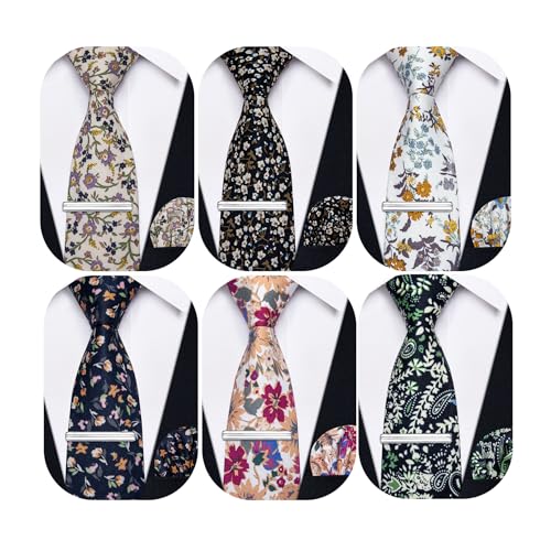 Image of Barry.Wang Mens 6 PCS Ties Silk Striped Paisley Check Floral Necktie Silky Woven Wedding Business Party Ties 3.34 inch