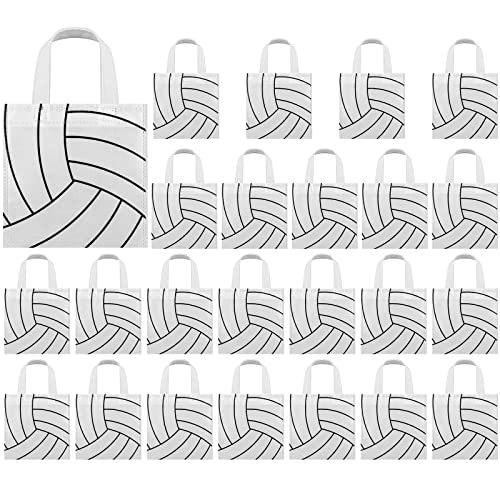 MIMIND 24 Pieces Volleyball Non-Woven Party Favor Bags with Handles 7.8 x 7.8 Inch Volleyball Party Favor Bags Goodie Treat Candy Bags for Sports Theme Party Baby Shower Birthday