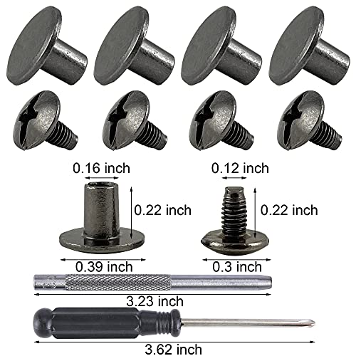 Yoranyo 100 Sets Gun Metal Round Flat Head Chicago Screws For Leather Chicago Rivets Kit Button Studs Leather Rivets Chicago Screw For Leather Crafting Clothing Shoes Belts Bags 25/64 Inch #TOP1