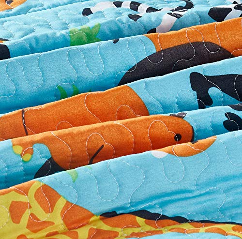 Golden Bedding Twin Size Kids Bedspread Quilts Throw Blanket For Teens Boys Bed Printed Bedding Coverlet Multi Color Jungle Animals Elephant, Giraffe, Lion, Monkey, Zoo# 19-01 Twin #TOP2