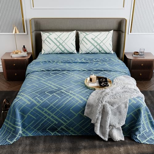 Image of Stoa Paris 100% Cotton Super King Bedsheet with 2 Pillow Covers for King & Double Beds,180TC Printed Bedding Set, Breathable, All-Season Comfort, Lightweight, Urbanscape - Mosaic Canopy (274x274cm)