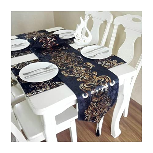 Chemin de table motif hiver velours anti-pli pour table noire terne