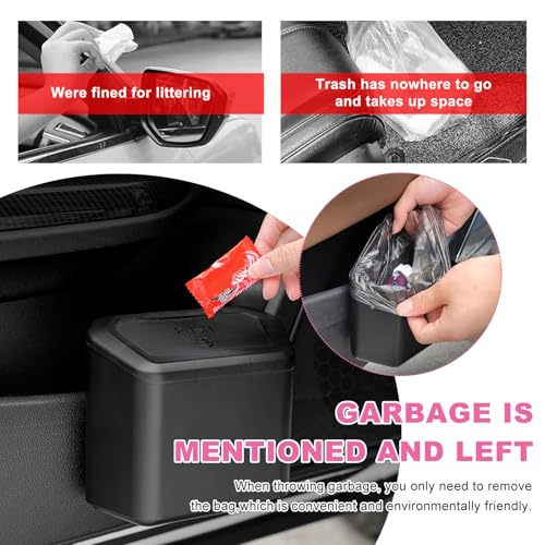 Image of Yourkar Car Trash Can with Lid, Plastic Mini Auto Hanging Dustbin with Garbage Bags, Trash Organizer with Lid Garbage Holder Container for Vehicle Office Home, Car Accessories (Black)