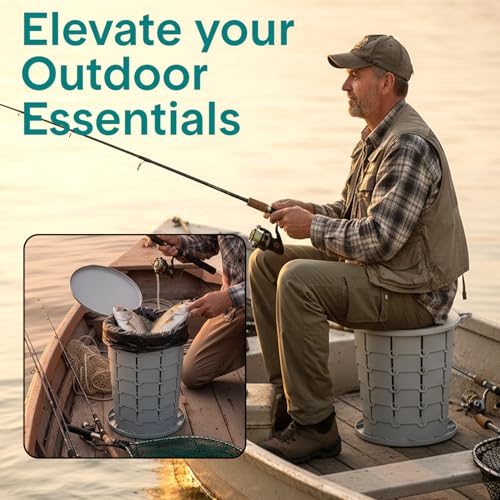Image of SereneLife Foldable Toilet Seat for Camping, Adjustable Height Portable Travel Potty with Lid, Carry Bag, Non-Slip Base, 331 lbs Capacity + 3-Pack Flushable Wipes, for Car, Hiking, Outdoor Use, Gray