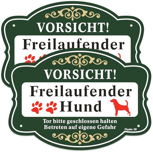 Schild Freilaufender Hund 2 Stück，25x18cm Achtung Hunde Schild Aluminium Reflektierendes Schilder，für Außen-und Innenbereich