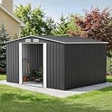 LUXOAK Geräteschuppen Metall 257x193x178cm, Wasserdichtes Gerätehaus mit Schiebetür & Satteldach, Rostbeständiger Metal Garden Shed aus Verzinktem Stahl, Outdoor Geräteschuppen für Garten