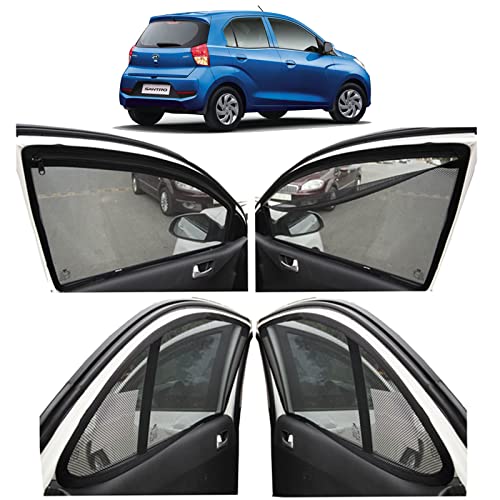 Image of Autofact Magnetic Car Sunshades Compatible with Hyundai New Santro (2019 to 2024) (Set of 4) - Easy Installation, UV Protection, Keeps Car Cool (Front 2 with Zippers, Rear 2 Without Zippers)