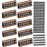 プライスカード 木製 おしゃれ プライス台 セット 10個フレーム 20枚プライス数字プレート 5枚0プライスカード 値札 キューブ 価格表示 プライスキューブ ディスプレイ (銀文字/台座10個，5枚数字0セット)