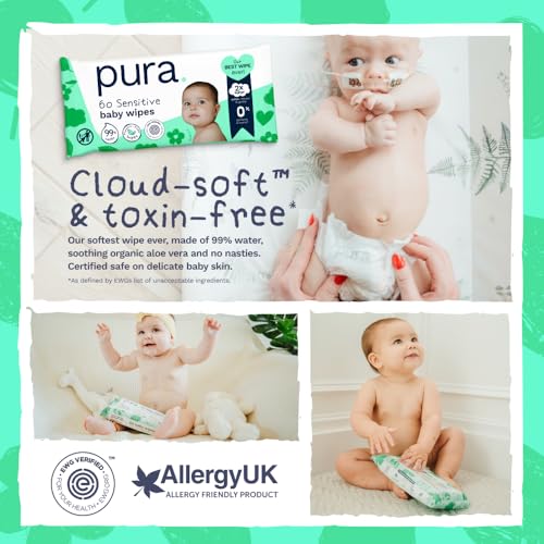 Image of Pura Baby Wipes Unscented 300 Count Sensitive Skin with Aloe Vera