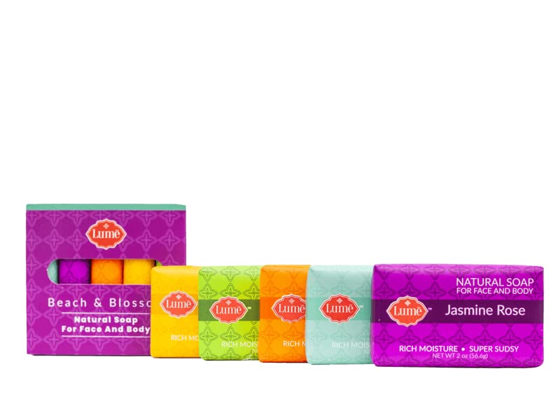 Lume Soap for Face and Body - 5 Pack Mini Sampler - Free from Parabens, Phthalates, and Artificial Dyes - Hypoallergenic and Safe for Sensitive Skin - Beach and Blossom