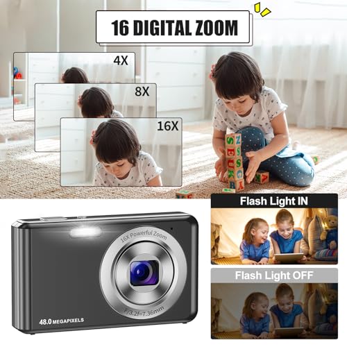DigitalkameraHD-1080P-Fotokamera-Kompaktkamera-mit-32GB-Karte-48MP-Fotoapparat-24-LCD-16X-Digital-Zoom-Digital-Kamera-fur-Teenager-AnfangerSchwarz