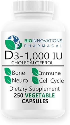 Vitamina D3-1000 UI 25 mcg (colecalciferol) Soporte hipoalergénico para músculos, huesos y dientes, mama, próstata, cardiovascular, colon y salud