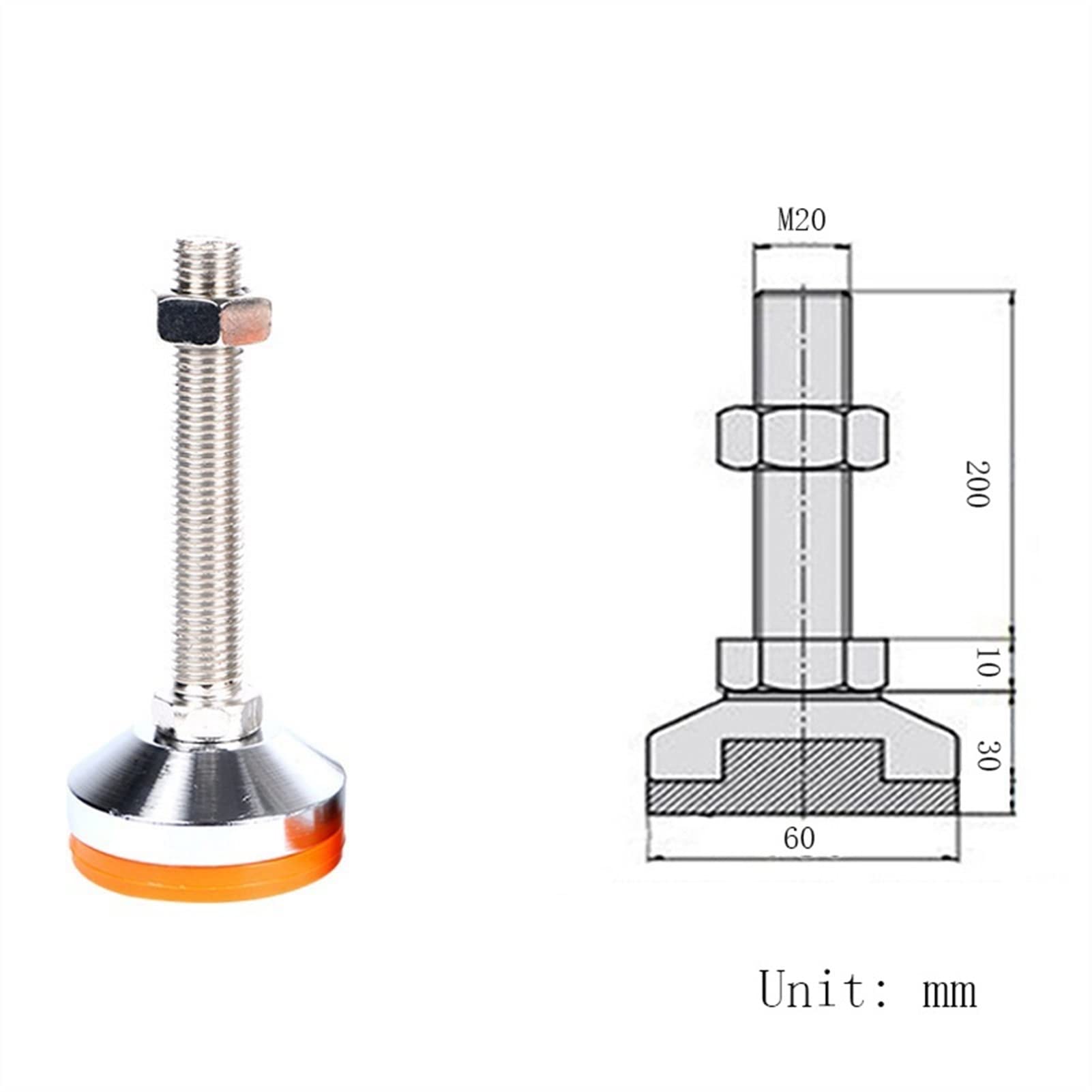Gamba a vite di livellamento for impieghi gravosi 4 pezzi, piedino di livellamento regolabile for macchinari for mobili, banco da lavoro, macchina utensile (arancione) joyous (Size : D60*M20*100mm)
