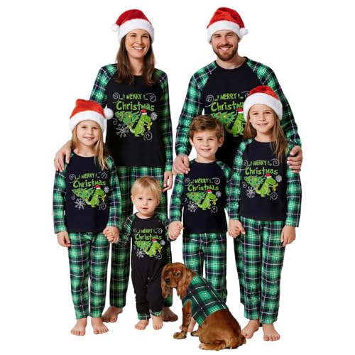 Feionusin Christmas Pajamas Matching Sets for Family Xmas Pjs Sleepwear Set Holiday Family Nightwear Pajamas Matching Sets 02-Green Plaid