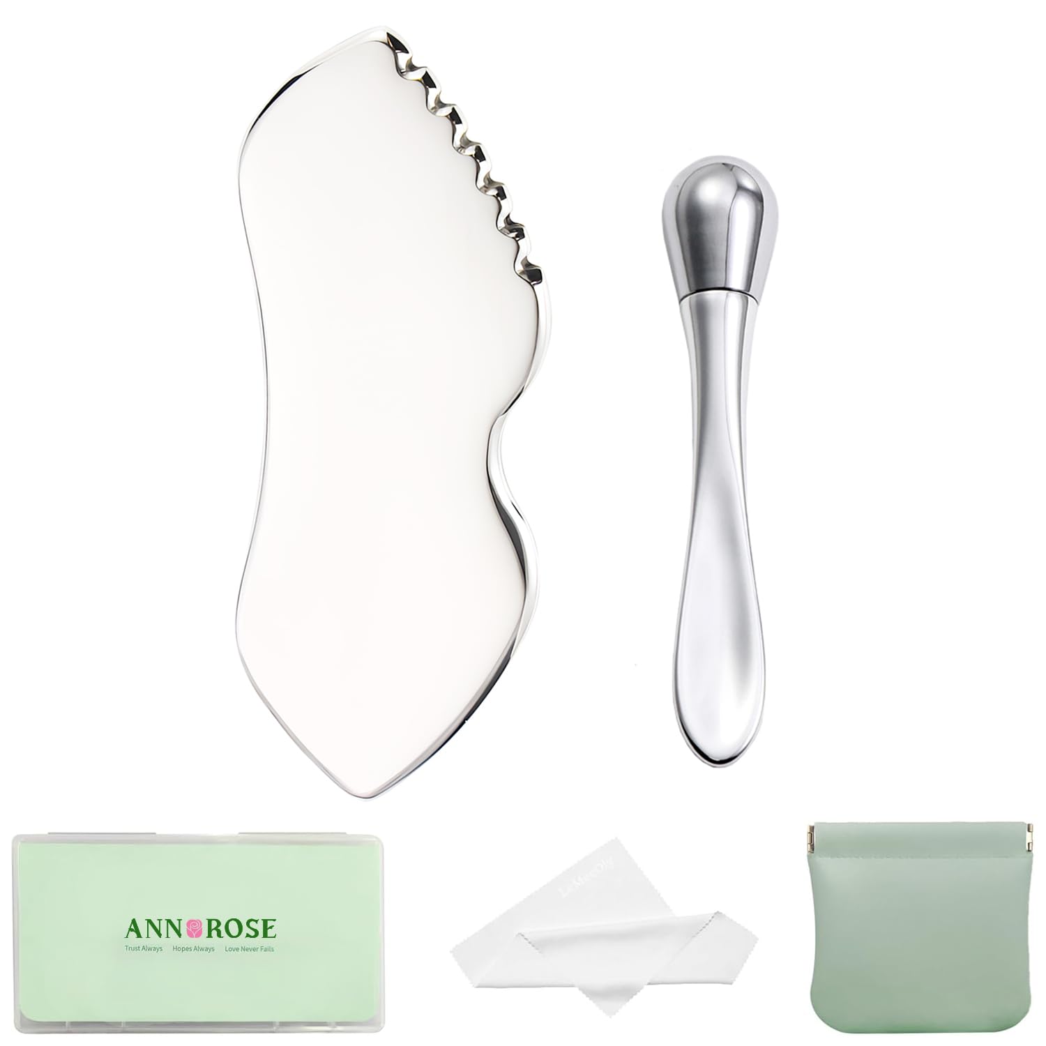 annrose Stainless Steel GuaSha Tool & Eye Cream Applicator Facial Tools, Metal Detail Guasha for Face Neck, Eye Massager Tool, Lymphatic Drainage Face