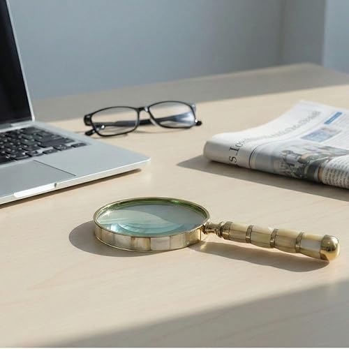 Miniatura 5 de Lupa de nácar Lupa de aumento de 10 veces Lupa de latón hecha a mano con lente de vidrio de 4 pulgadas, estilo antiguo para leer, visión