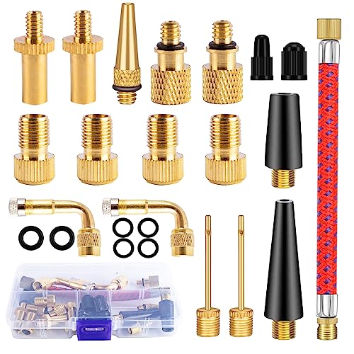 Fahrradventil Adapter Set, 32er Hochwertige Fahrrad Ventil mit Dichtring, Ventil Adapter Fahrradreifen mit Sortierbox, Franz&ouml;sisches Ventil Adapter f&uuml;r DV AV SV