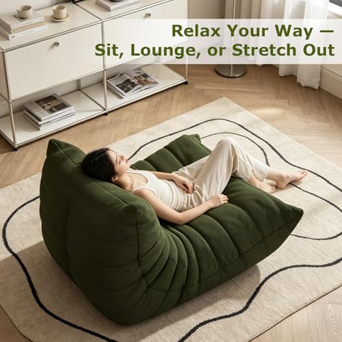 Image of Giant Bean Bag Chair for Adults，Comfy Single Floor Fireside Chair with Memory Foam,Cozy Accent Sofa Couch Boneless Chaise Loungefor Small Room Living Room Bedroom Gaming Room(Green, Single)